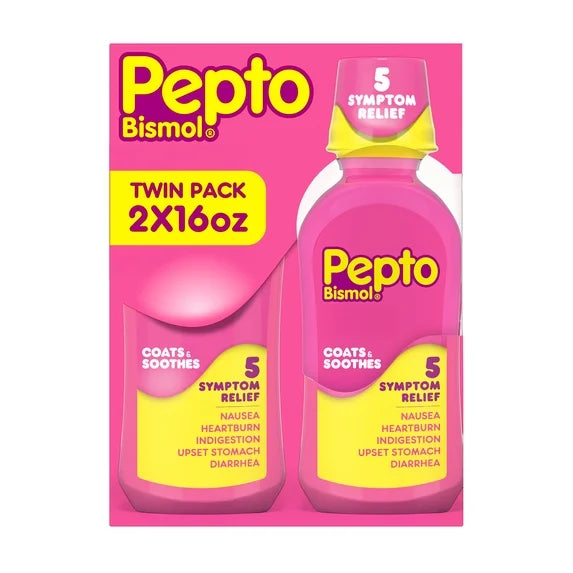 Pepto Bismol Líquido, Alivio para Malestar Estomacal. 16 Fl oz, Paquete de 2