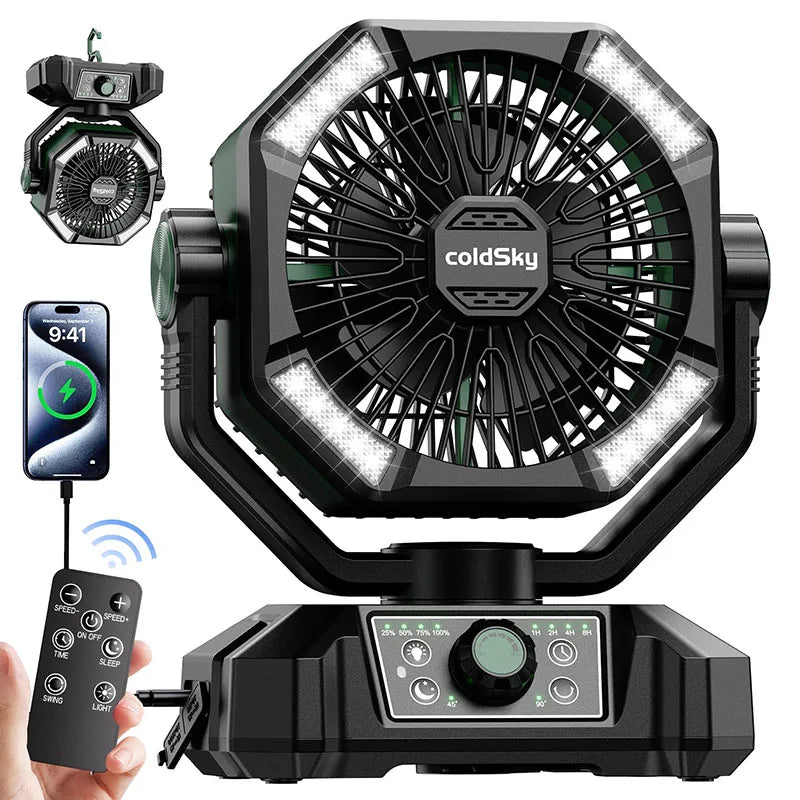 Ventilador recargable con batería de 20.000 mAh, luz LED de 4 niveles y 8 velocidades; ventilador portátil de mesa.