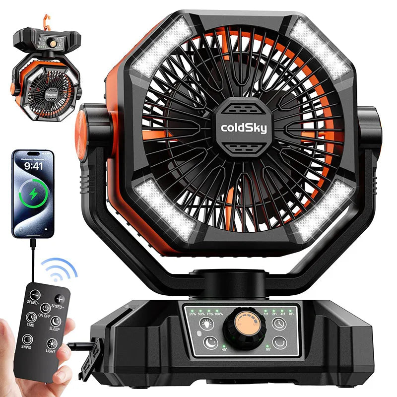 Ventilador recargable con batería de 20.000 mAh, luz LED de 4 niveles y 8 velocidades; ventilador portátil de mesa.
