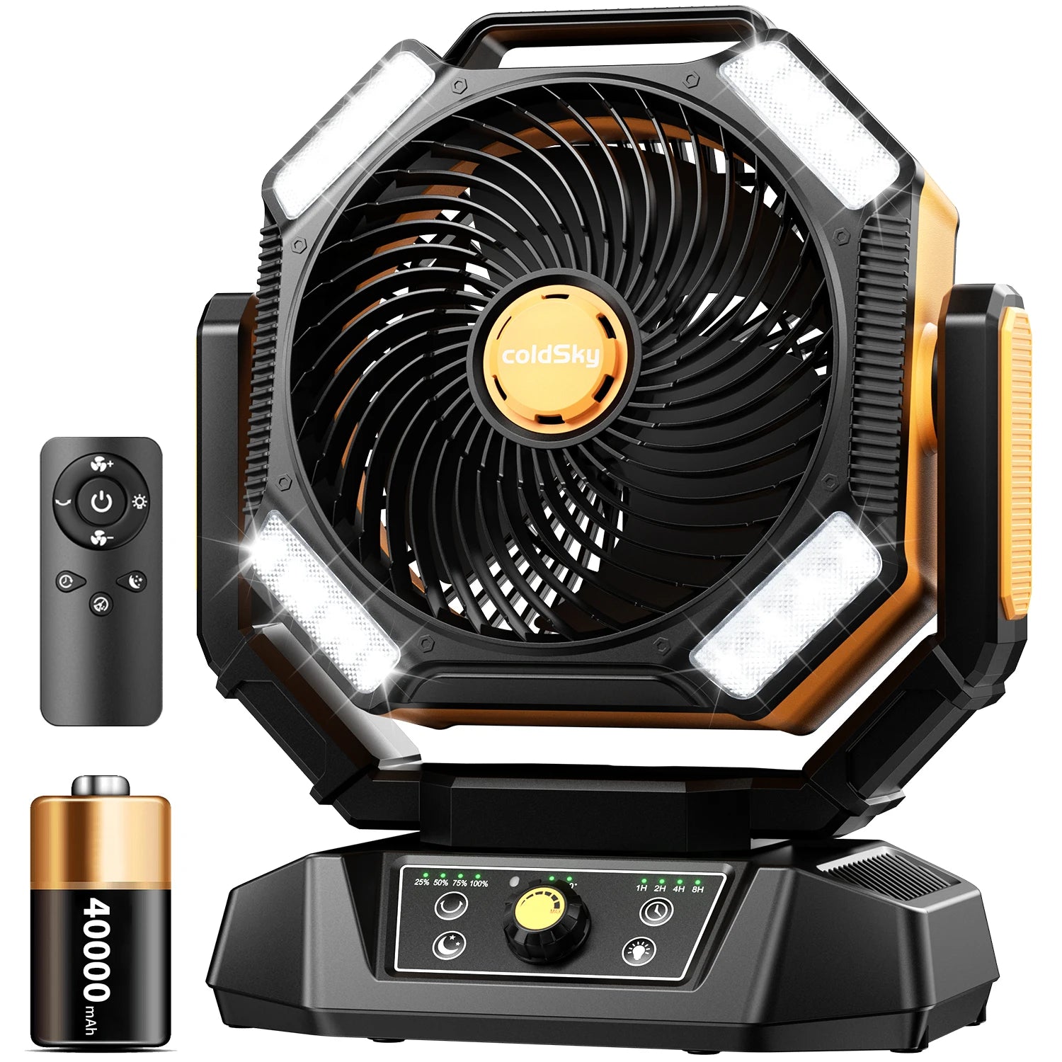 Ventilador recargable con batería de 20.000 mAh, luz LED de 4 niveles y 8 velocidades; ventilador portátil de mesa.