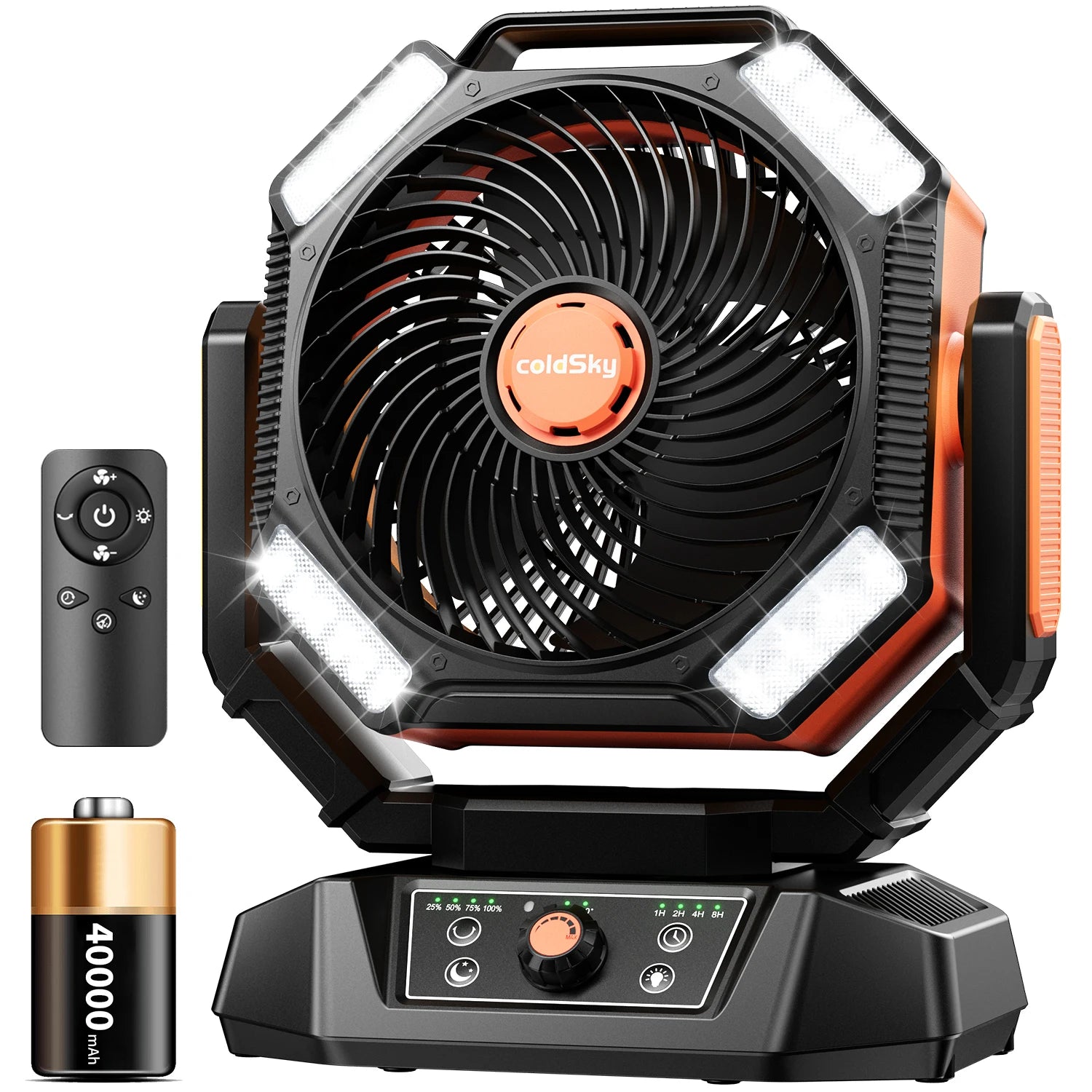Ventilador recargable con batería de 20.000 mAh, luz LED de 4 niveles y 8 velocidades; ventilador portátil de mesa.