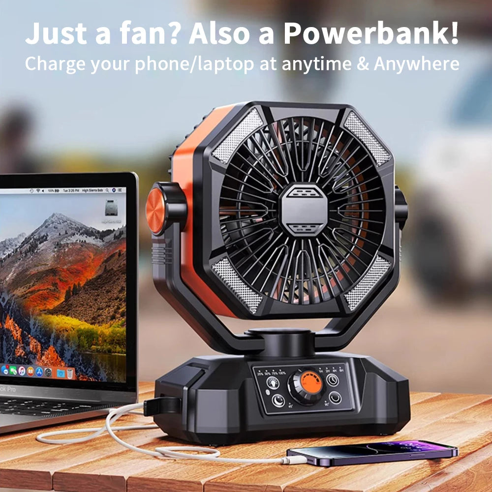 Ventilador recargable con batería de 20.000 mAh, luz LED de 4 niveles y 8 velocidades; ventilador portátil de mesa.